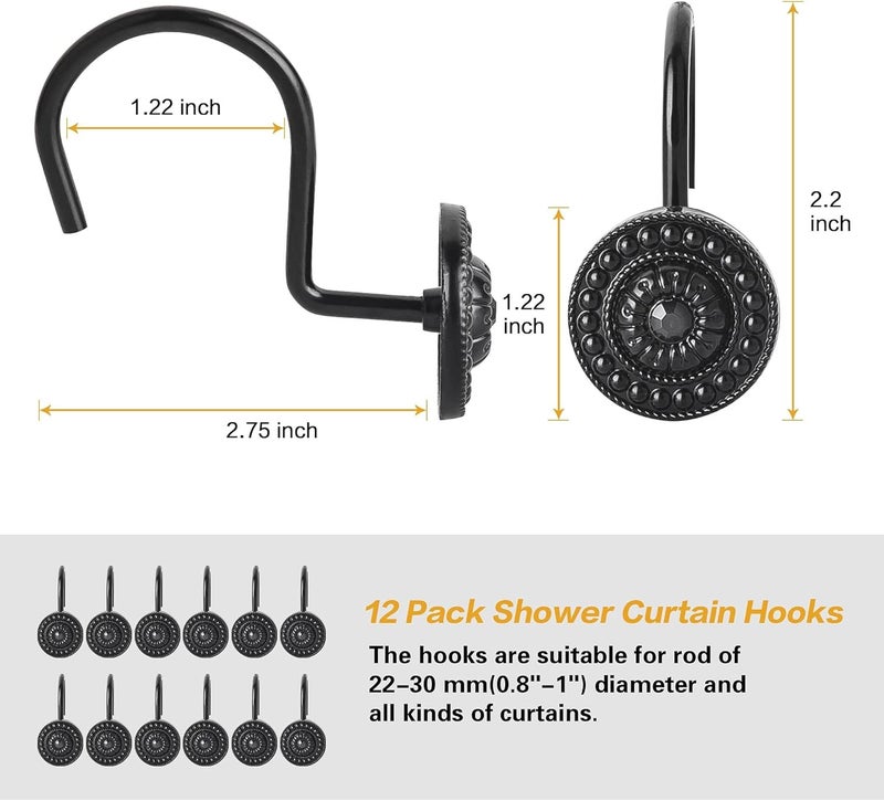 iToplin Black Shower Curtain Hooks, Rust Proof Decorative Shower Curtain Rings for Bathroom, Shower Curtain Hooks for Shower Liner, 12Pcs - Image 5